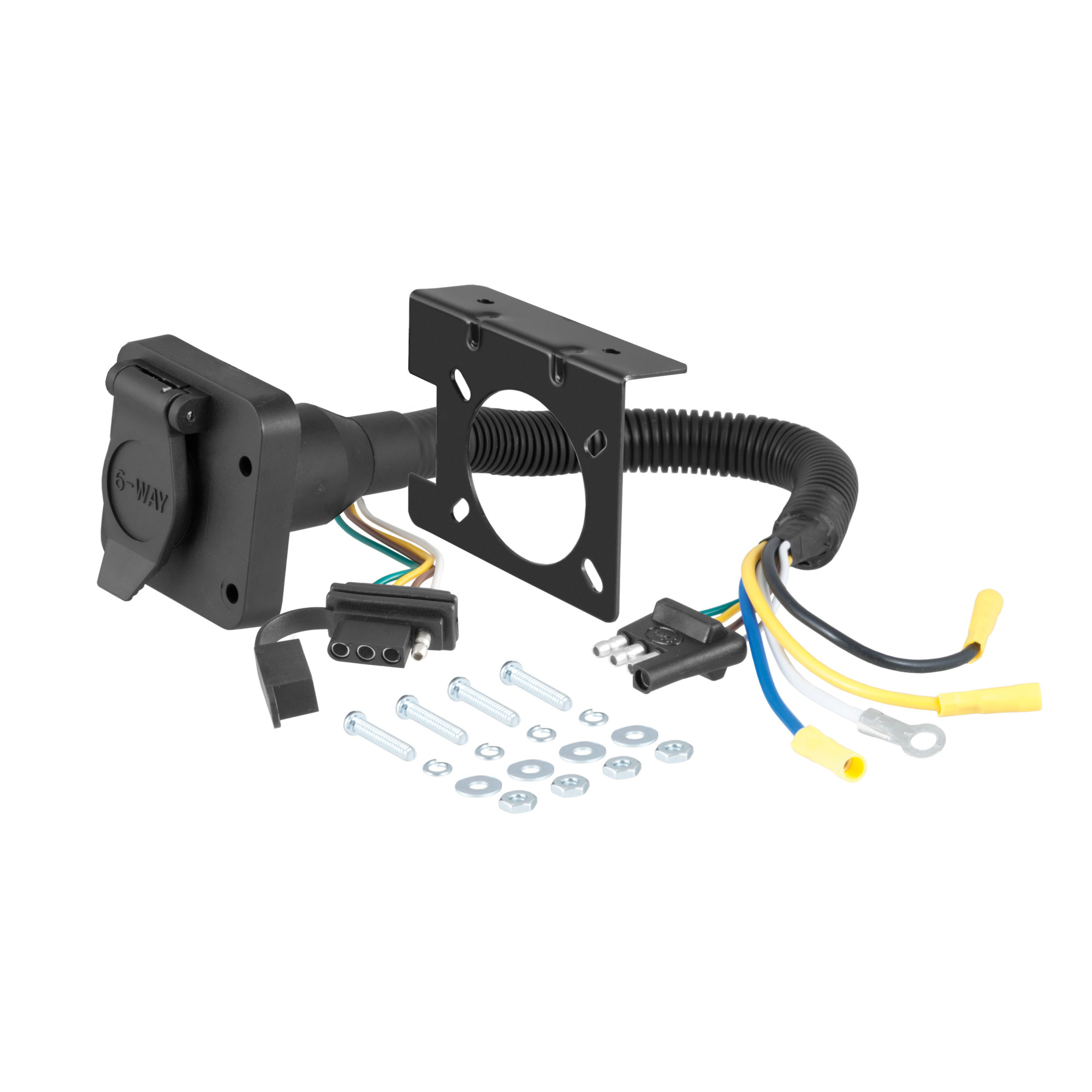 Curt Manufacturing Dual-Output Wiring Adapter — 4-Way Flat Vehicle-Side to 6-Way Round Trailer, Model# 57604